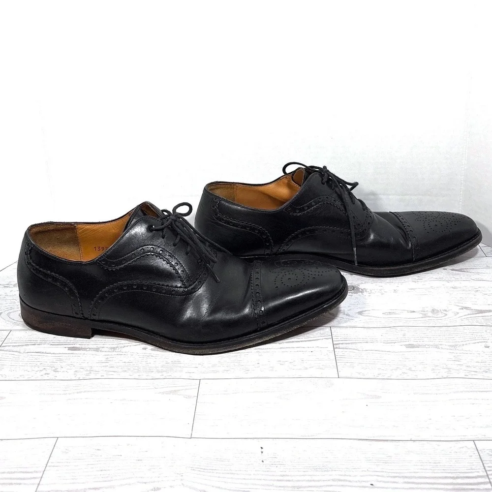 Magnanni #13975 Cap Toe Oxford Brogue Dress Shoes Black Men's Size 9.5 M US
